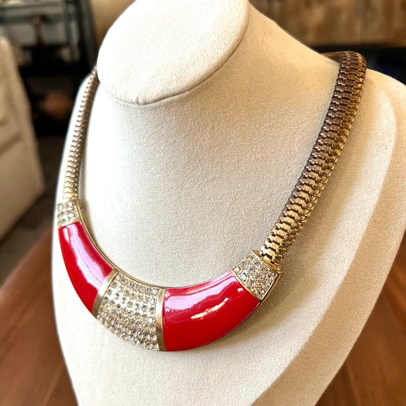 Vintage Statement Metal Enamel Necklace - Picture 4 of 7